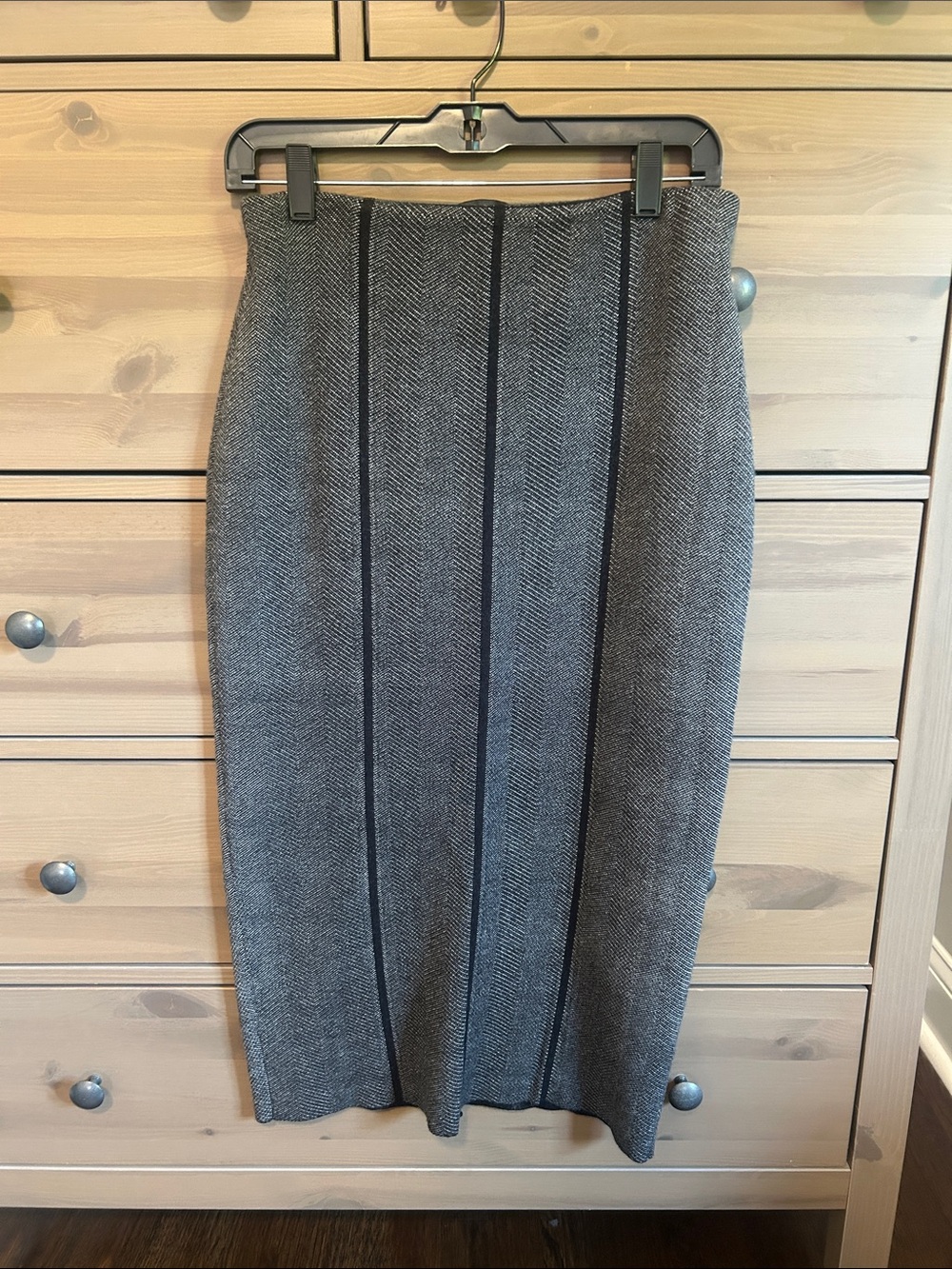 Express Gray Herringbone Pencil Skirt with Black Vertical Trim